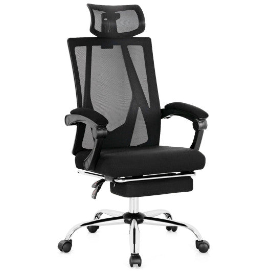 Ergonomic Recliner Mesh Office Chair with Adjustable Footrest-Black