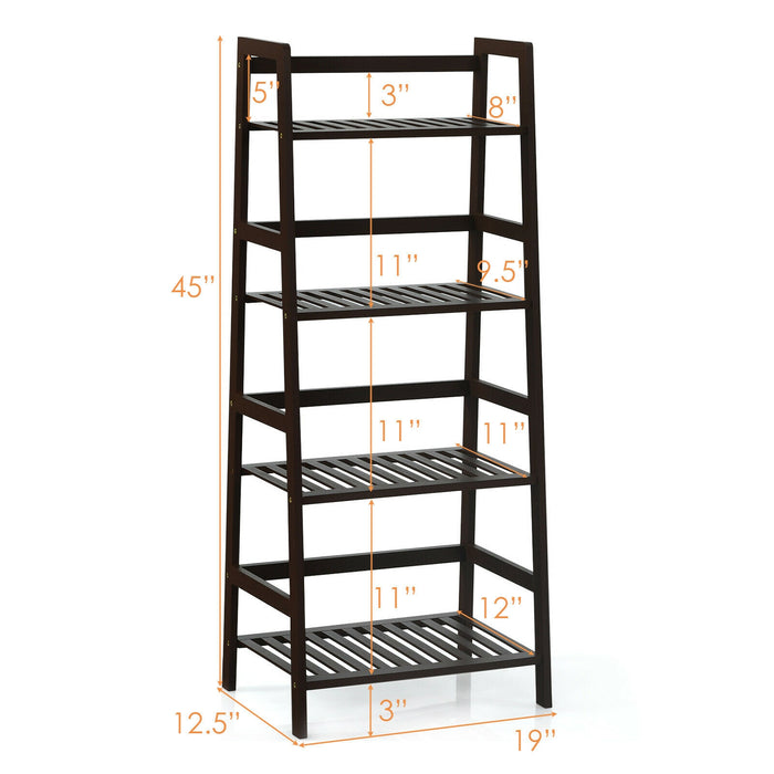 4-Tier Bamboo Plant Rack with Guardrails Stable and Space-Saving-Brown