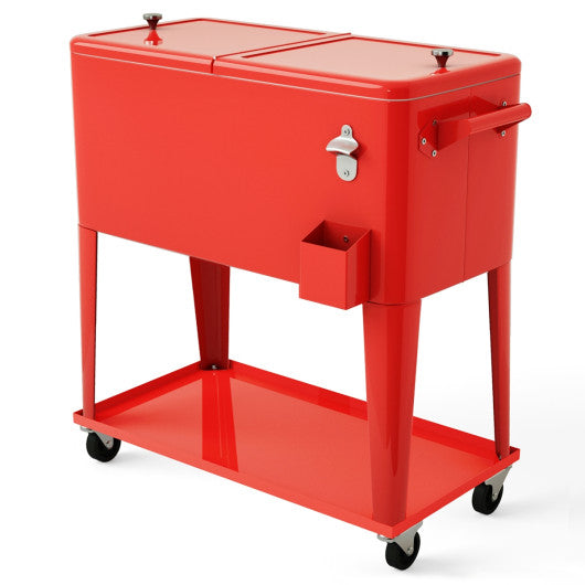 80 Quart Outdoor Patio Rolling Steel Construction Cooler