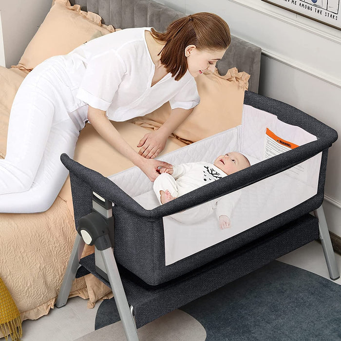 Portable Baby Bedside Sleeper with Adjustable Heights and Angle-Gray