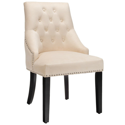 Modern Upholstered Button-Tufted Dining Chair with Naild Trim-Beige