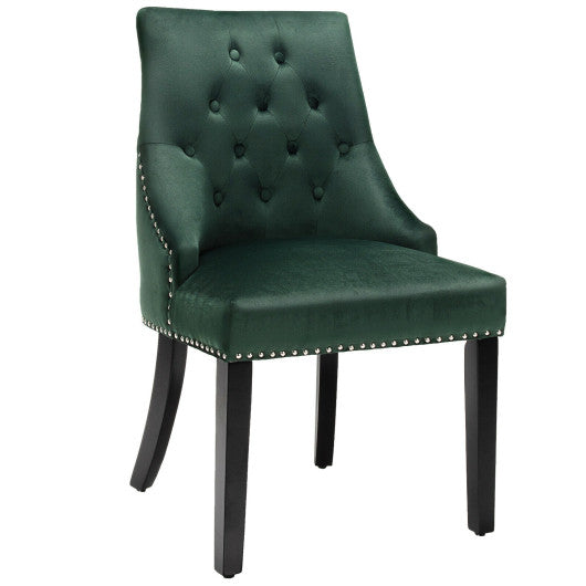 Modern Upholstered Button-Tufted Dining Chair with Naild Trim-Dark Green