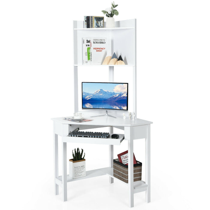 Corner Computer Desk with Hutch and Storage Shelves-White