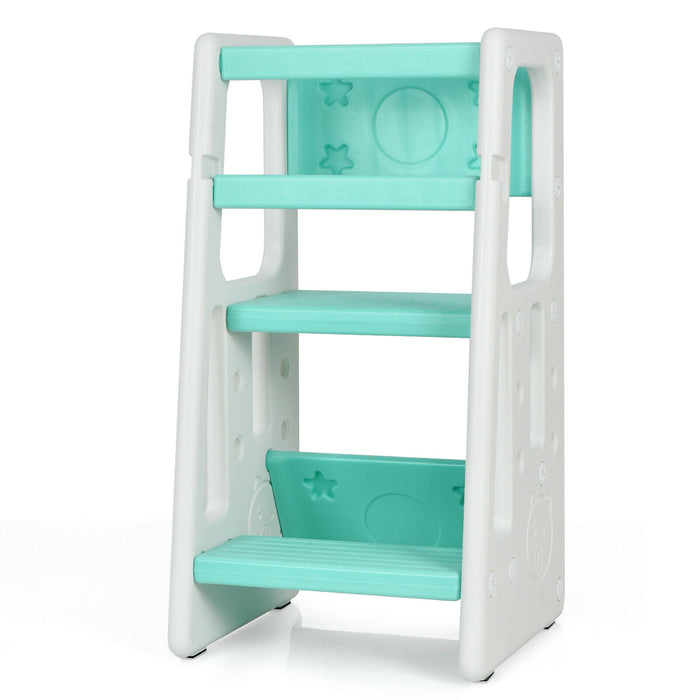 Kids Kitchen Step Stool with Double Safety Rails-Green