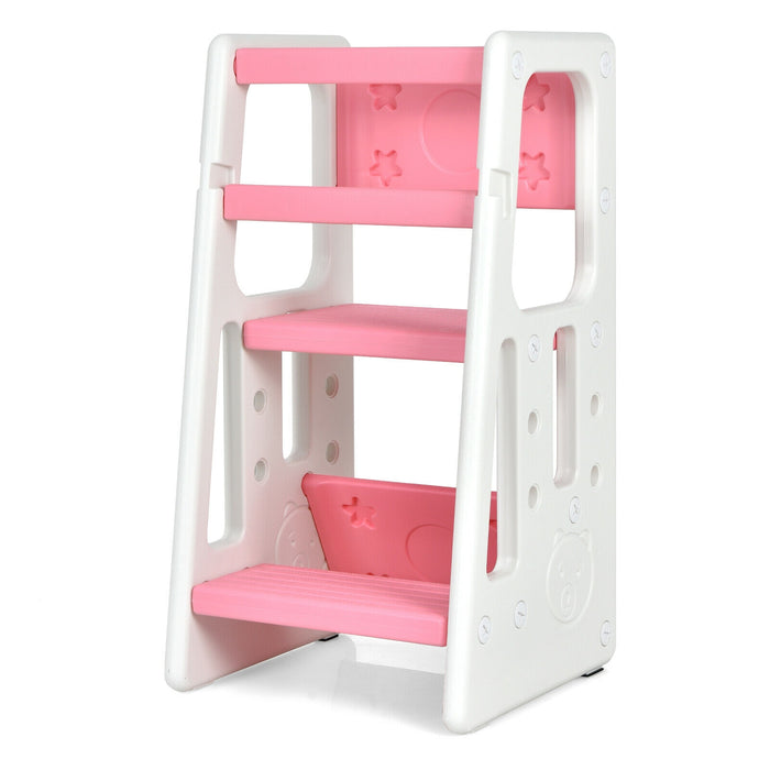 Kids Kitchen Step Stool with Double Safety Rails-Pink