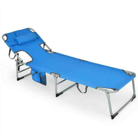 Folding Beach Lounge Chair with Pillow for Outdoor-Blue