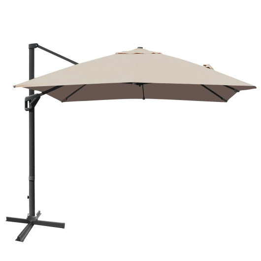 10 x 13 Feet Rectangular Cantilever Umbrella with 360Â° Rotation Function-Brown