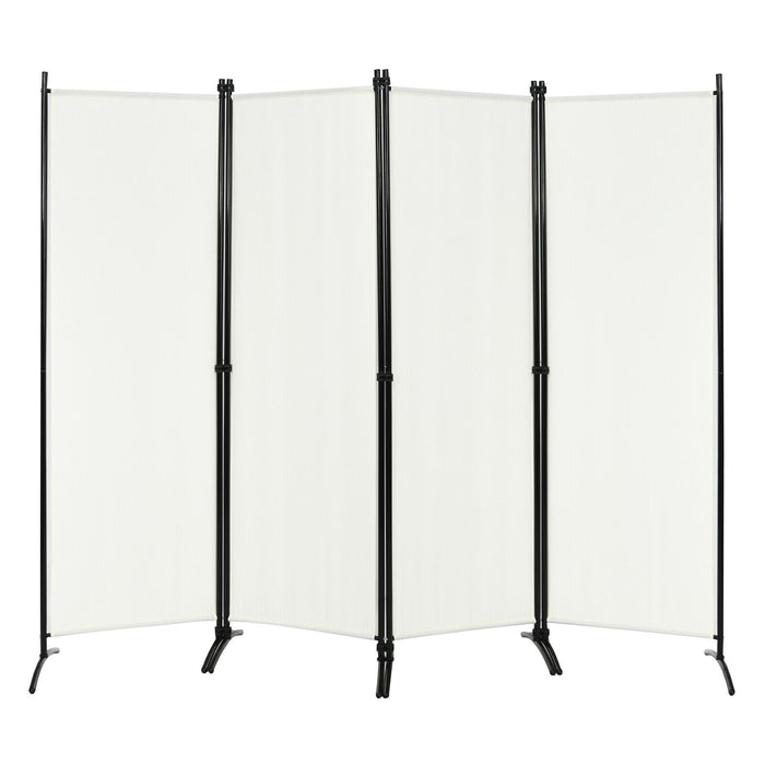 4-Panel  Room Divider with Steel Frame-White