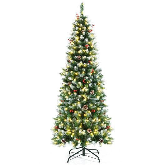 Pre-lit Artificial Pencil Christmas Tree with Pine Cones and Red Berries-6 ft