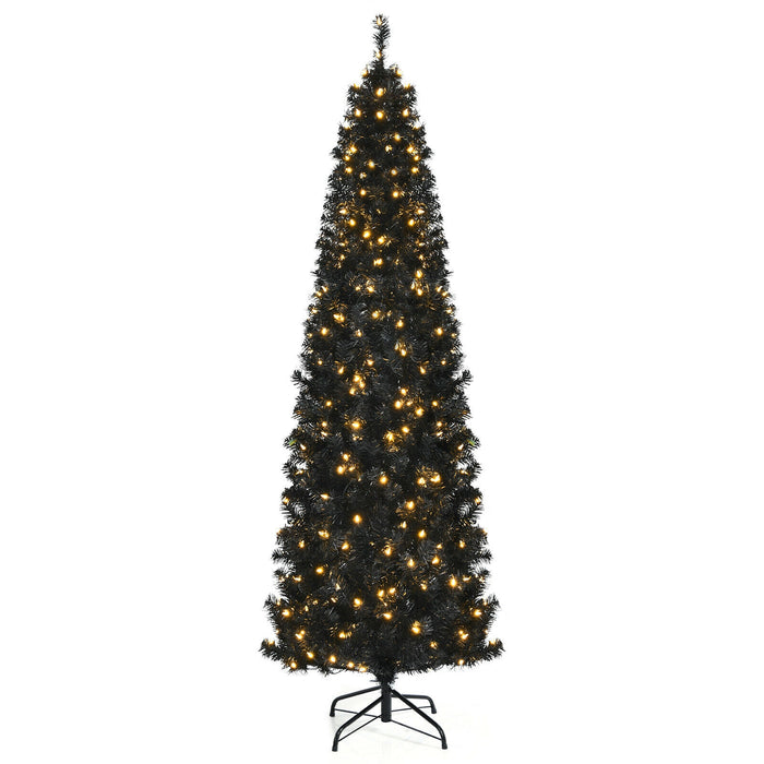 Pre-lit Christmas Halloween Tree with PVC Branch Tips and Warm White Lights-7 ft