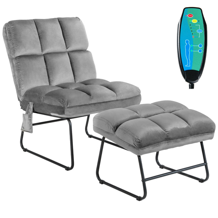 Velvet Massage Recliners with Ottoman Remote Control and Side Pocket-Gray