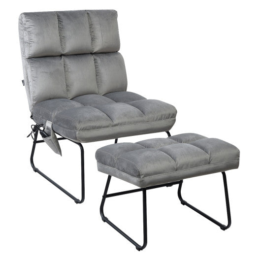 Velvet Massage Recliners with Ottoman Remote Control and Side Pocket-Gray