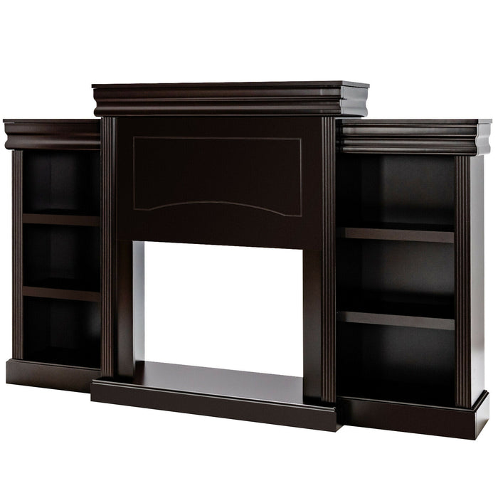 70 Inch Modern Fireplace Media Entertainment Center with Bookcase-Brown