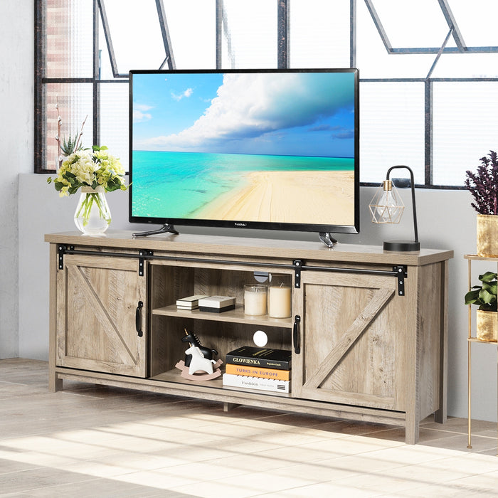 TV Stand Media Center Console Cabinet with Sliding Barn Door - Gray