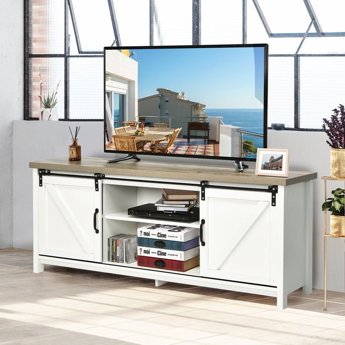 TV Stand Media Center Console Cabinet with Sliding Barn Door - White