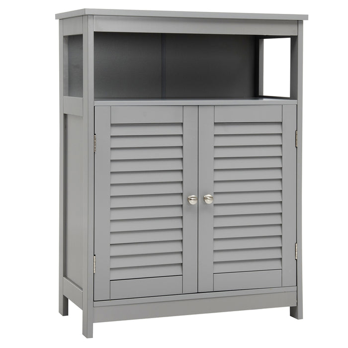 Wood Freestanding Bathroom Storage Cabinet with Double Shutter Door-Gray