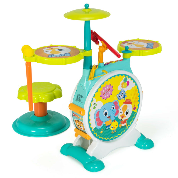 3 Pieces Electric Kids Drum Set with Microphone Stool Pedal