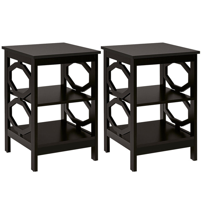 2 Pieces 3-Tier Nightstand Sofa Side End Table with Storage Display Shelf-Espresso