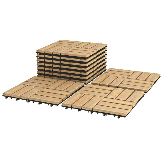 10 Pieces 12 x 12  Inch Acacia Wood  Interlocking Check Deck Tiles