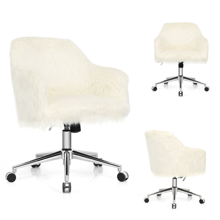 Modern Fluffy Faux Fur Vanity Office Chair for Teens Girls-Beige