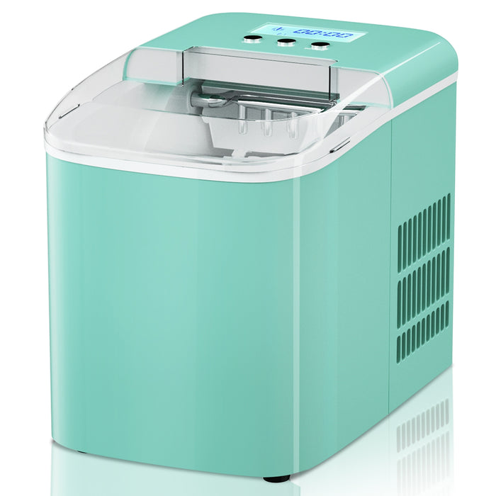 26 lbs Countertop LCD Display Ice Maker with Ice Scoop-Light Green