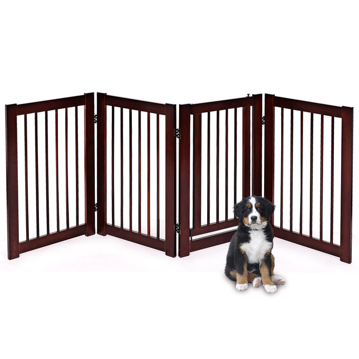 30 Inch Tall 4-Panel Freestanding Pet Gate Wooden Dog Fence-Brown