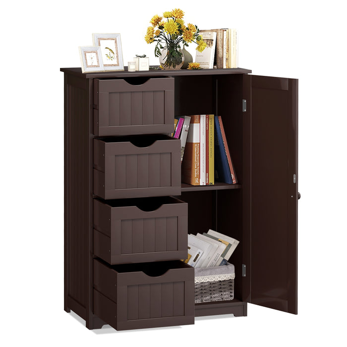 Standing Indoor Wooden Cabinet with 4 Drawers-Brown