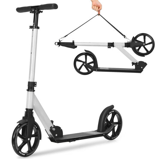 Lightweight Folding Kick Scooter with Strap and 8 Inches Wheel-Silver