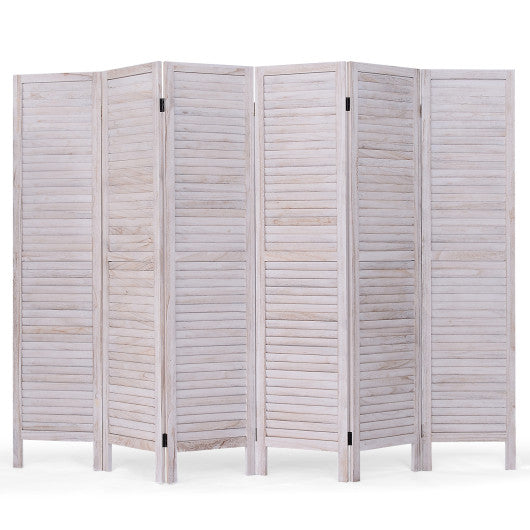 6 Panels Classic Venetian Wooden Slat Room Screen-White