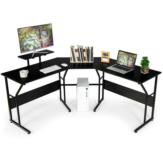 88.5 Inch L Shaped Reversible Computer Desk Table with Monitor Stand-Black