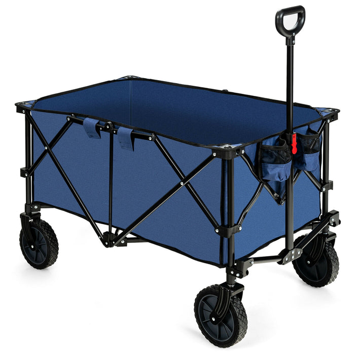 Outdoor Folding Wagon Cart with Adjustable Handle and Universal Wheels-Navy