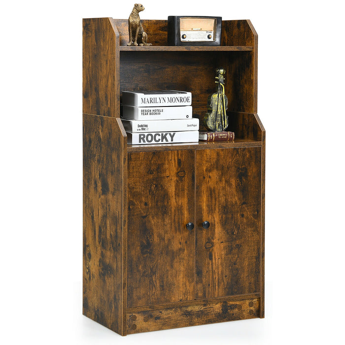 Storage Cabinet Bookcase with Doors and Display Shelf-Rustic Brown