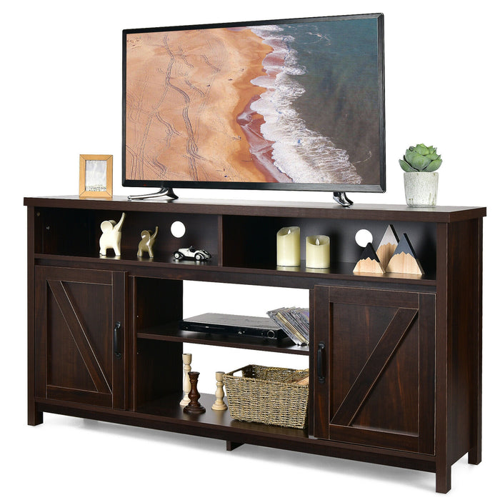 59 Inch TV Stand Media Center Console Cabinet with Barn Door for TV's 65 Inch-Brown