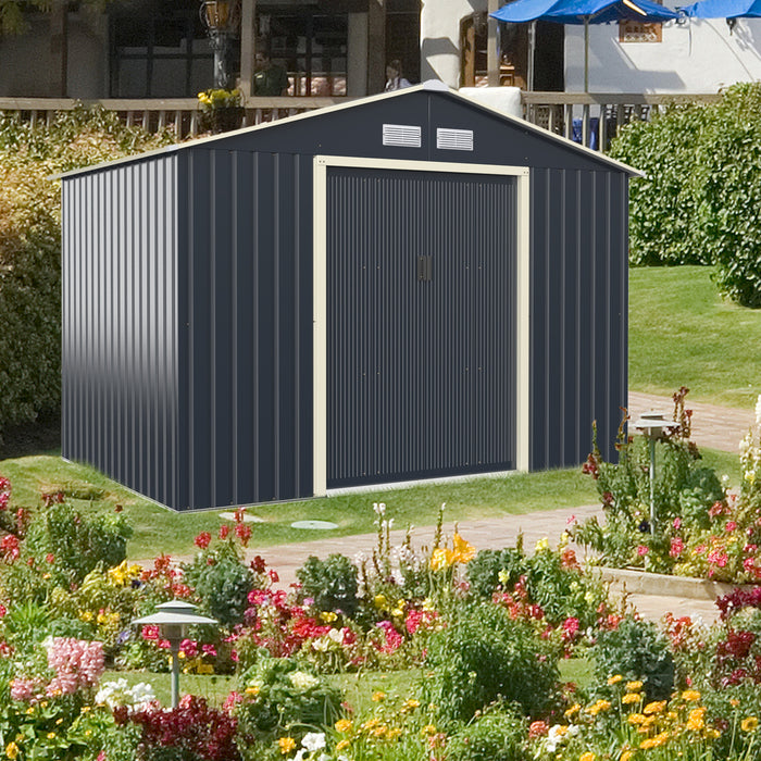 9 x 6 Feet Metal Storage Shed for Garden and Tools-Gray