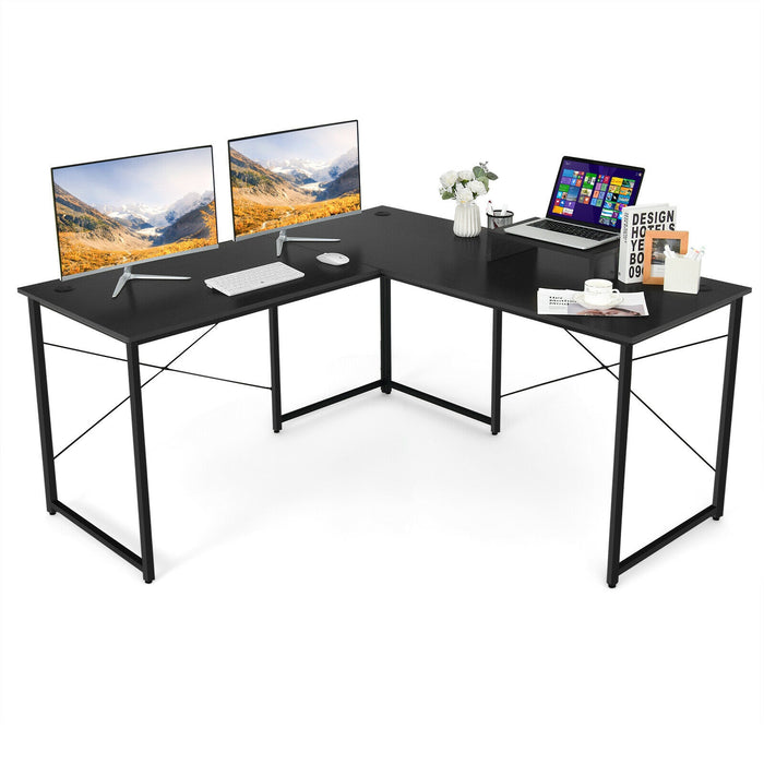 95 Inch 2-Person L-Shaped Long Reversible Computer Desk with Monitor Stand-Black