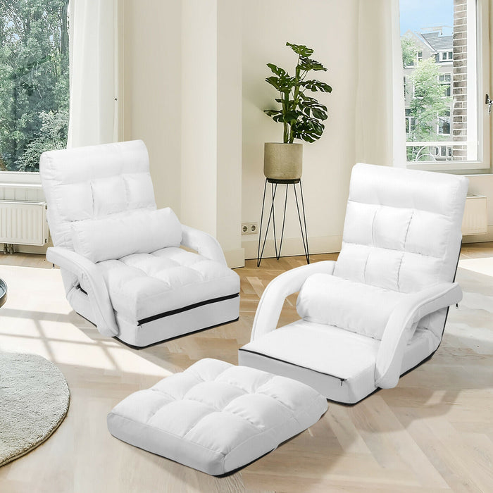 Folding Lazy Floor Chair Sofa with 6 Adjustable Position-White