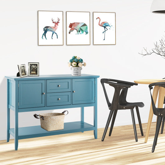 Wooden Sideboard Buffet Console Table with Drawers and Storage-Blue