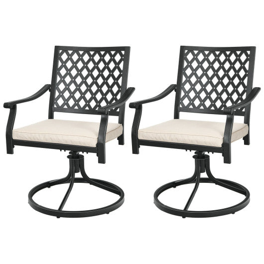 2 Pieces Patio 360Â° Swivel Dining Chairs with Rocker and Cushioned Armrest-Beige