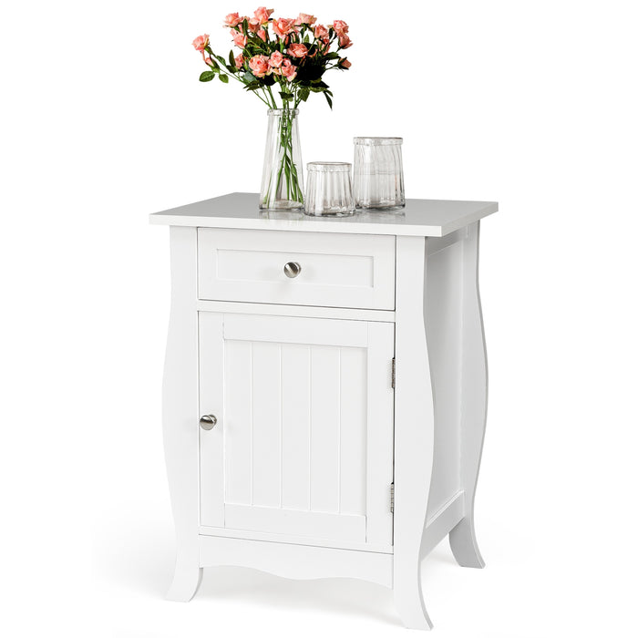 Wooden Accent End Table with Drawer Storage Cabinet Nightstand-White