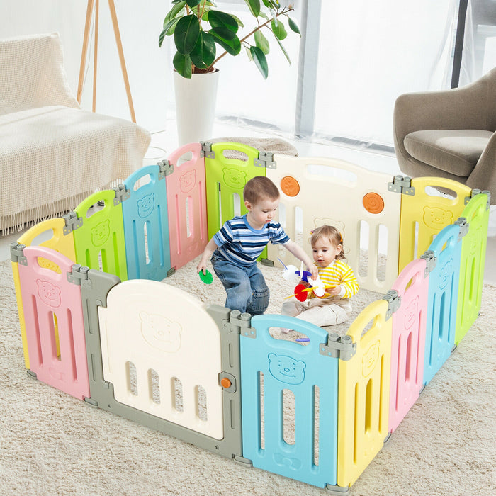 Foldable Baby Playpen 14 Panel Activity Center Safety Play Yard-Multicolor