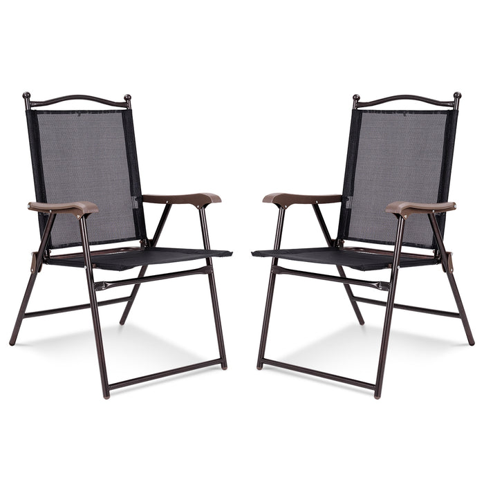 Set of 2 Patio Folding Sling Back Camping Deck Chairs-Black