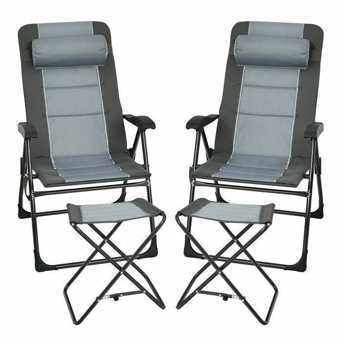 Set of 2 Patiojoy Patio Folding Dining Chair with Ottoman Set Recliner Adjustable-Gray