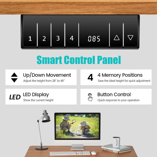 Electric Height Adjustable Standing Desk with Memory Controller-Coffee