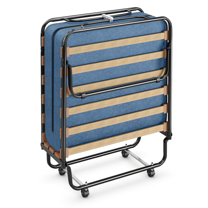 Portable Folding Bed with Memory Foam Mattress and Sturdy Metal Frame Made in Italy-Navy