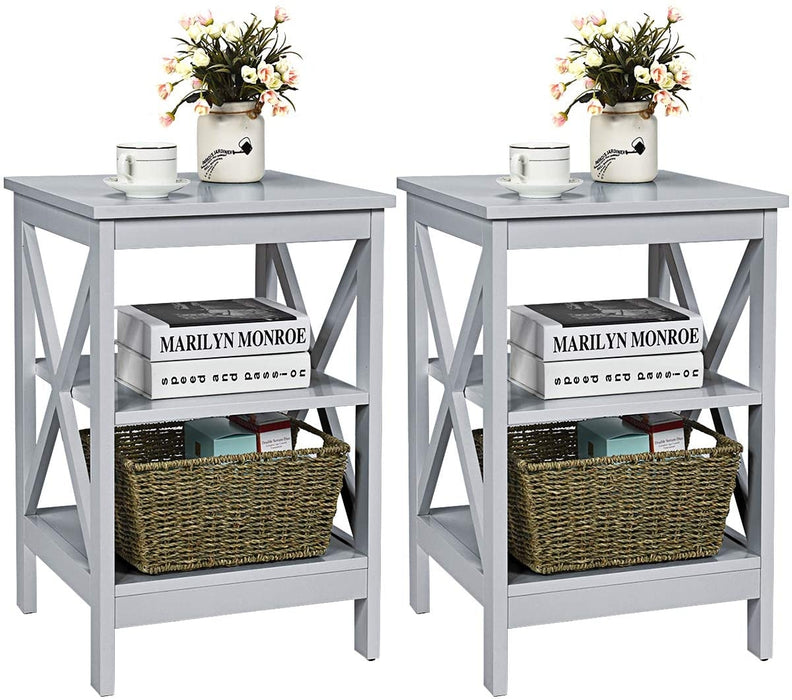 3-Tier X-Design Nightstands with Storage Shelves for Living Room Bedroom-Gray