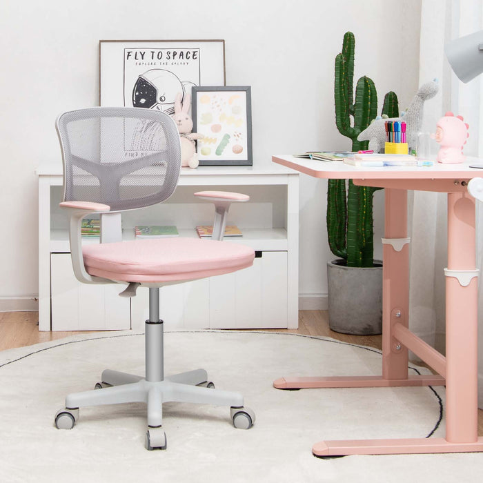 Adjustable Desk Chair with Auto Brake Casters for Kids-Pink