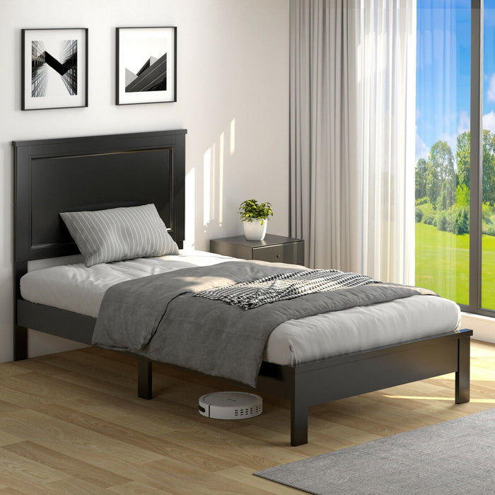 Twin Size Platform Bed Frame with Rubber Wood Leg-Black