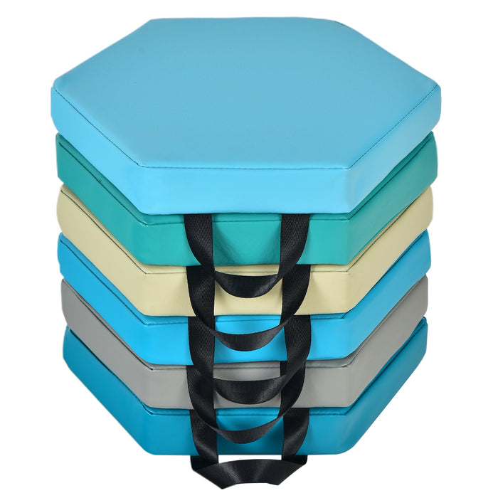 6 Pieces Multifunctional Hexagon Toddler Floor Cushions Classroom Seating with Handles-Blue