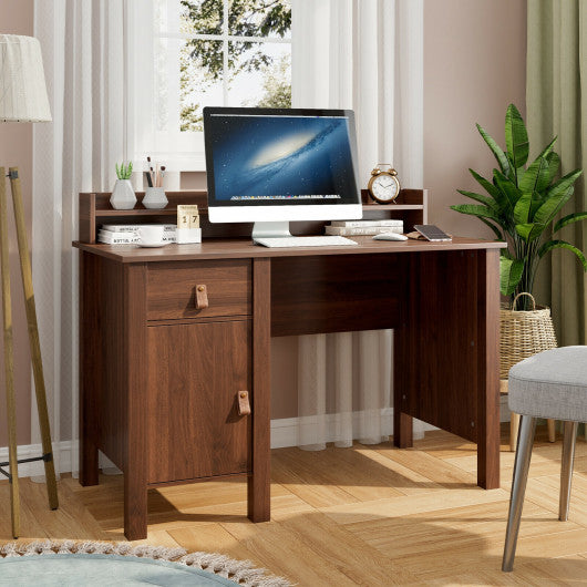 48 Inch Computer Desk Writing Workstation with Drawer and Hutch Walnut-Walnut