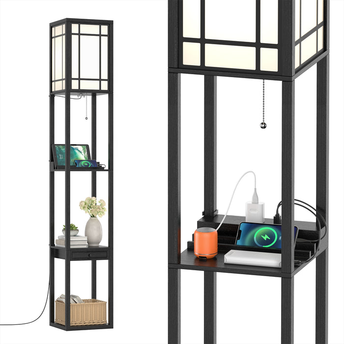 Modern Floor Lamp with Shelves and Drawer